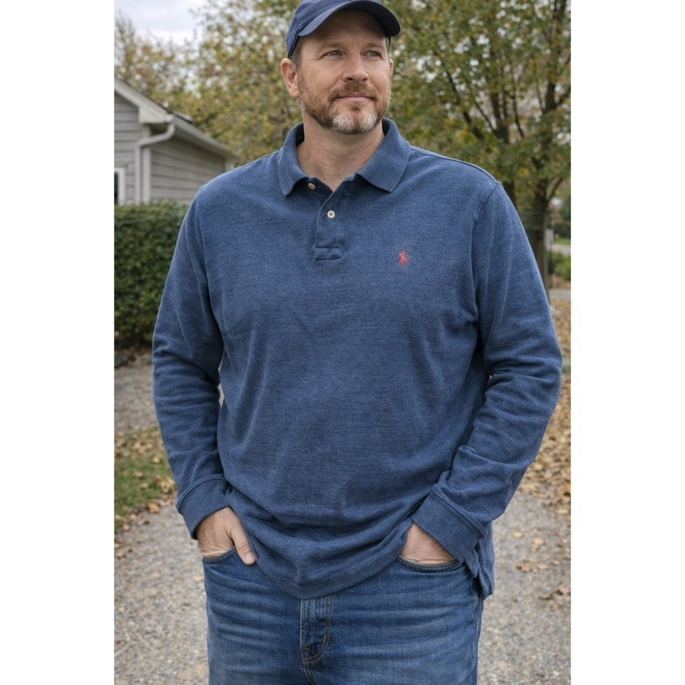 Polo Ralph Lauren Classic Fit Long Sleeve‎ Polo Shirt Blue Men's XXL